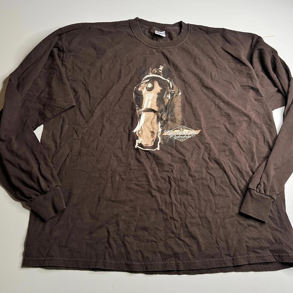 Budweiser Clydesdales Horse Long Sleeve T-Shirt Brown 2XL Gildan Ultra Cotton‎